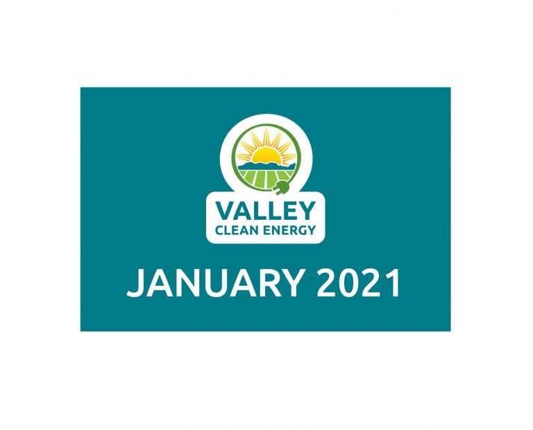 Valley Clean Energy logo above the text January 2021 on a teal background.