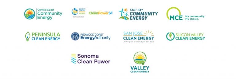 Logos of ten different community-based clean energy providers in California displayed in two rows.
